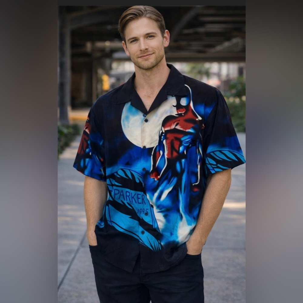 B10 Mabel Vintage Spider Man Men's Graphic Short Sleeve Shirt Shirt Black Blue